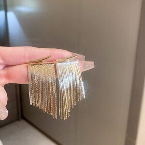 Women's Gold Curved Tassel Stud Earrings Silver Needle Posts Elegant Dangle